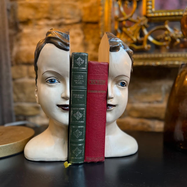 Antiqued Split Deco Head Bookends