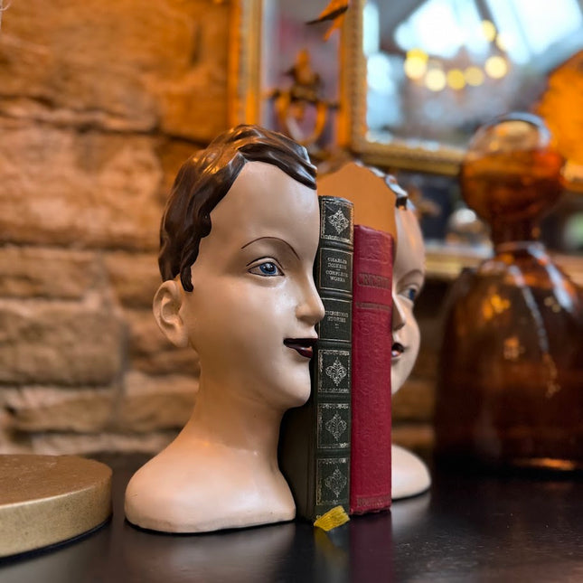 Antiqued Split Deco Head Bookends