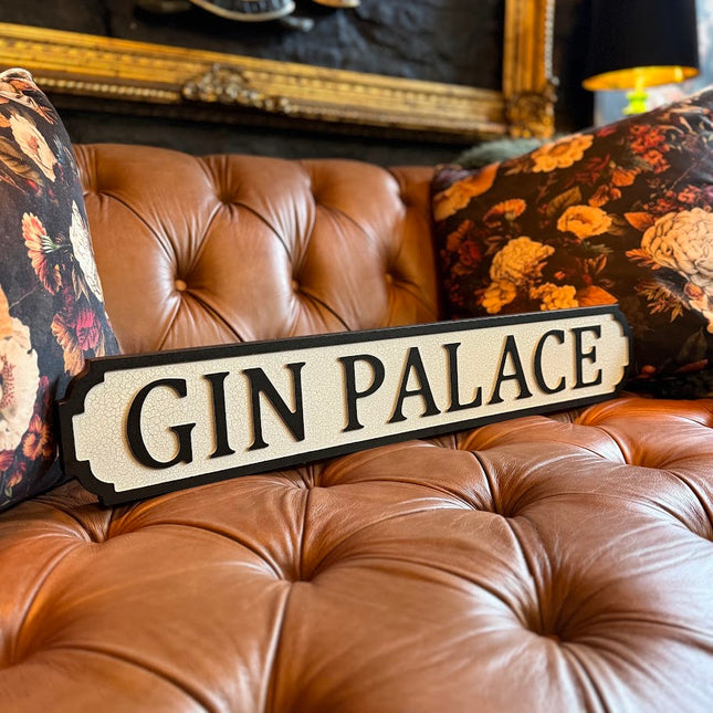 Antiqued Wooden Gin Palace Road Sign