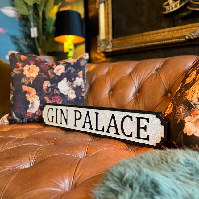 Antiqued Wooden Gin Palace Road Sign