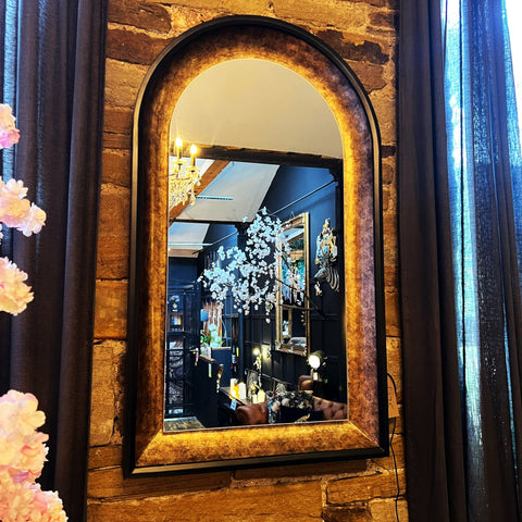 Arch Wall Black & Antique Gold Mirror with LED Lighting