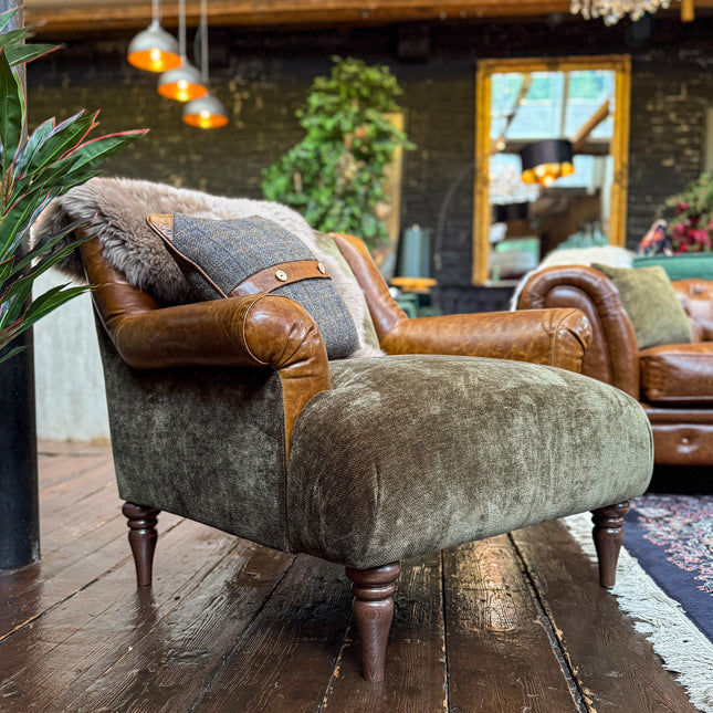 Armitage Armchair in Saddle Leather and Derwent Olive - Clearance