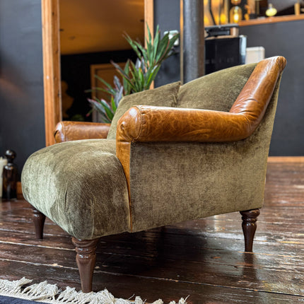 Armitage Armchair in Saddle Leather and Derwent Olive - Clearance