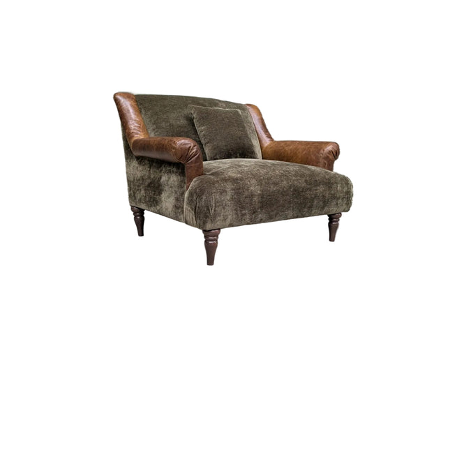Armitage Loveseat Snuggler in Saddle Leather and Derwent Olive - Clearance