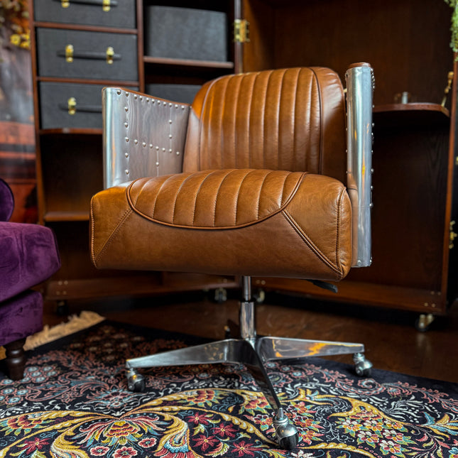 Aviator Swivel Office Chair in Vintage Leather