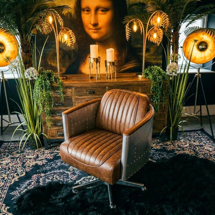 Aviator Silver Swivel Office Chair in Vintage Leather 