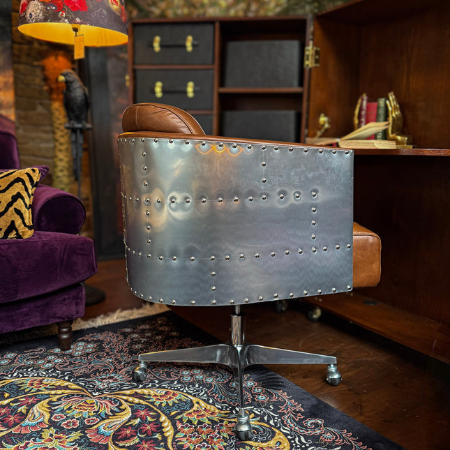 Aviator Swivel Office Chair in Vintage Leather