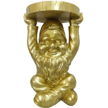 Gold Gnome With A Trunk Slice Side Table