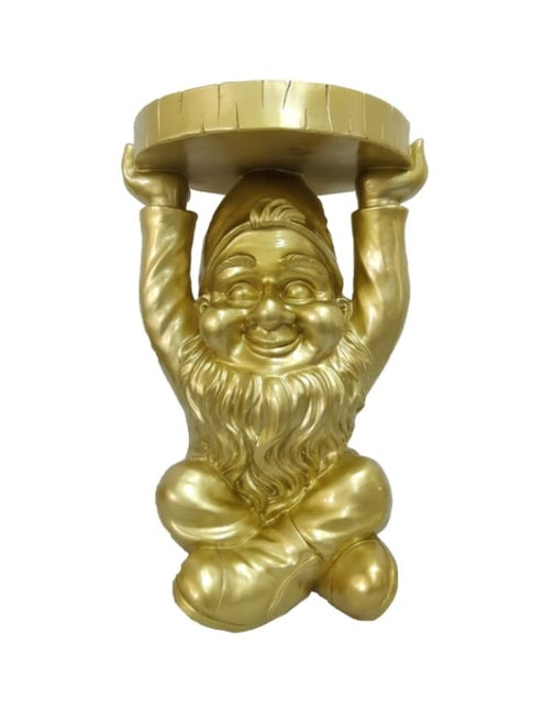Gold Gnome With A Trunk Slice Side Table