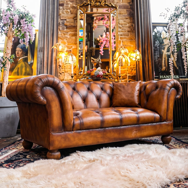 Balmoral 2 Seater Chesterfield in Hand Antiqued Buffalo Leather - Factory Seconds