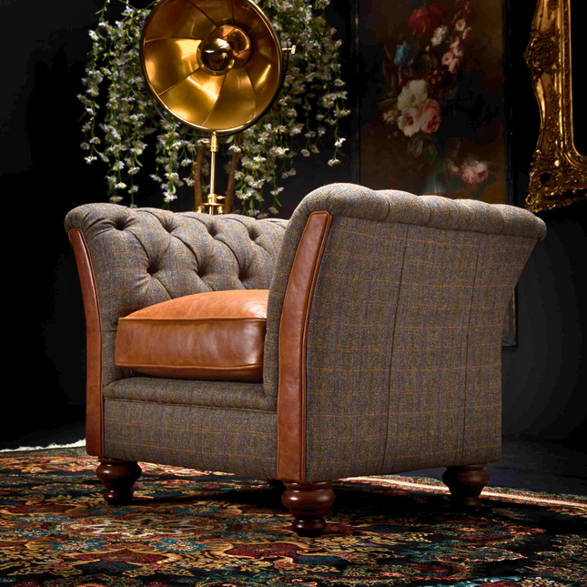 Banbury Chesterfield Armchairs Harris Tweed Grey