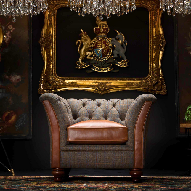 Banbury Chesterfield Armchairs Harris Tweed Grey