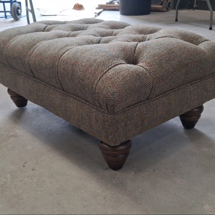 Banbury Chesterfield Medium Footstool in Harris Tweed Green - Ex Display