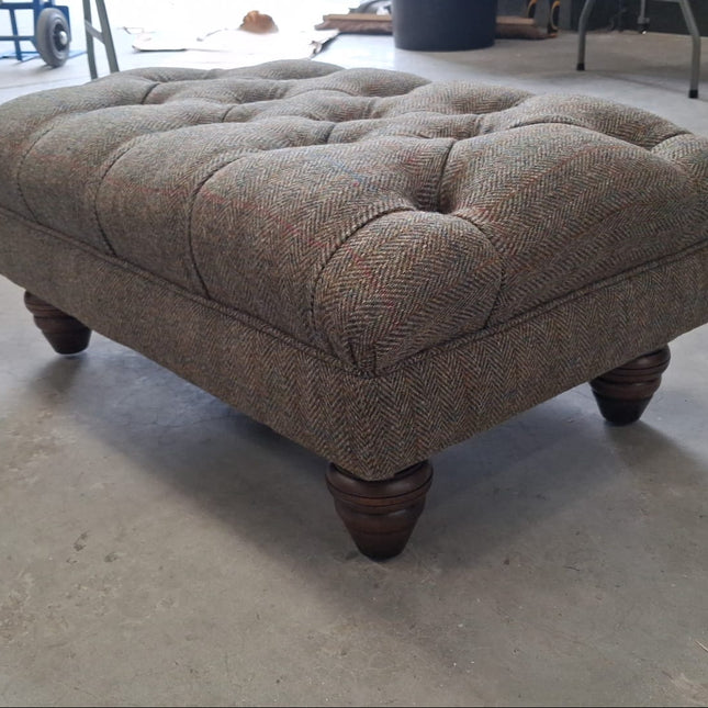 Banbury Chesterfield Medium Footstool in Harris Tweed Green - Ex Display