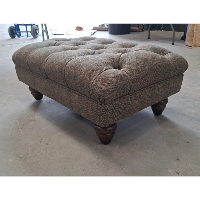 Banbury Chesterfield Medium Footstool in Harris Tweed Green - Ex Display