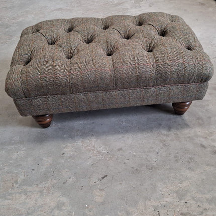 Banbury Chesterfield Medium Footstool in Harris Tweed Green - Ex Display