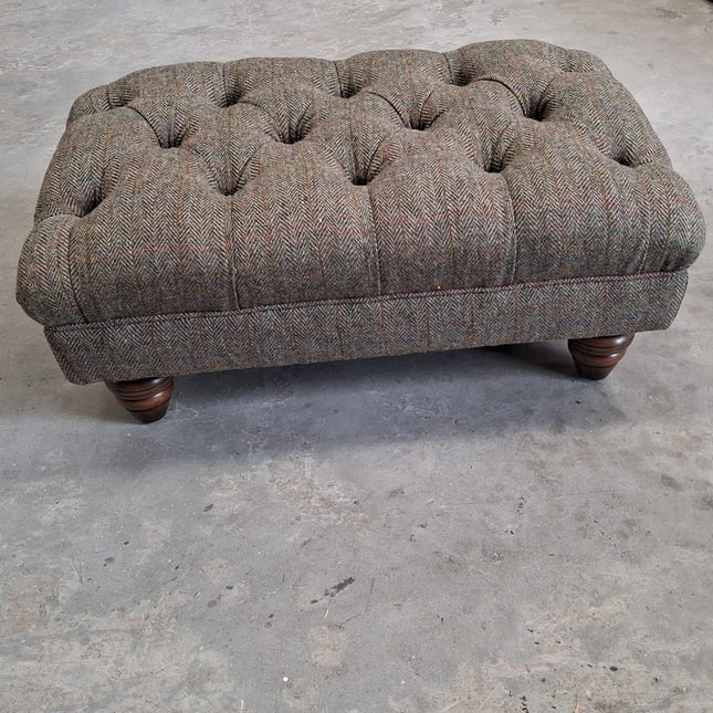 Banbury Chesterfield Medium Footstool in Harris Tweed Green - Ex Display