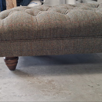 Banbury Chesterfield Medium Footstool in Harris Tweed Green - Ex Display