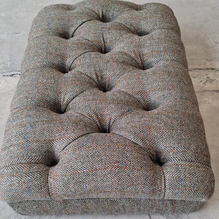 Banbury Chesterfield Medium Footstool in Harris Tweed Green - Ex Display