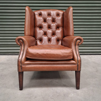 Banbury Chesterfield Wingback Armchair in Brown Leather - Ex Display
