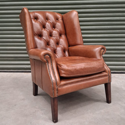 Banbury Chesterfield Wingback Armchair in Brown Leather - Ex Display