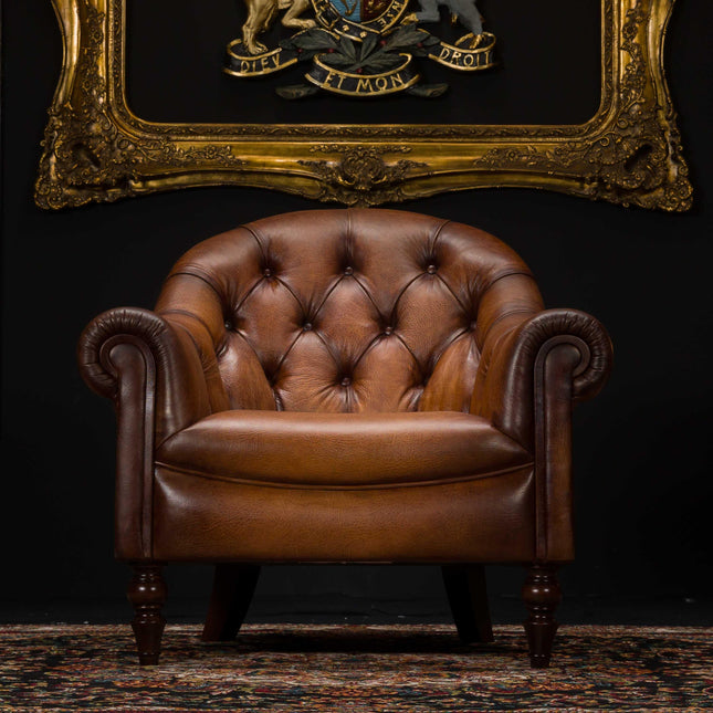 Beaton Tetrad Chesterfield Chair in Hand Antiqued Buffalo Leather