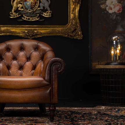 Beaton Tetrad Chesterfield Chair in Hand Antiqued Buffalo Leather