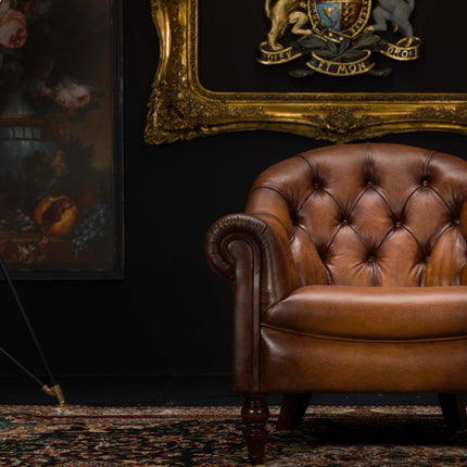 Beaton Tetrad Chesterfield Chair in Hand Antiqued Buffalo Leather