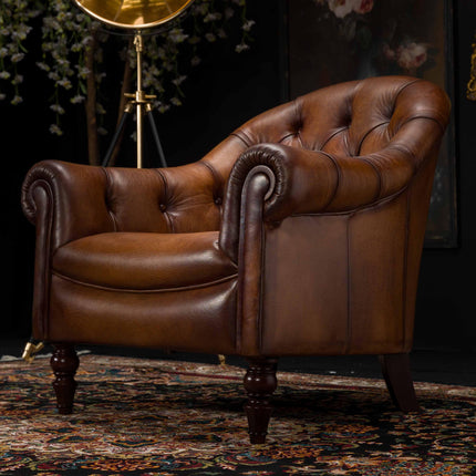 Beaton Tetrad Chesterfield Chair in Hand Antiqued Buffalo Leather