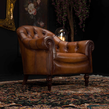 Beaton Tetrad Chesterfield Chair in Hand Antiqued Buffalo Leather