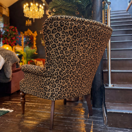 Belgravia Buttoned Wing Chair in Leopard Velvet