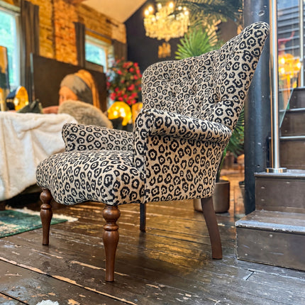 Belgravia Buttoned Wing Chair in Leopard Cream Velvet