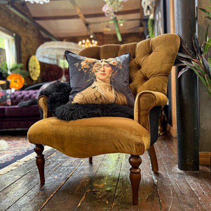 Belgravia Buttoned Wing Chair in Opulence Bronze and Fleur Du Soir Velvet
