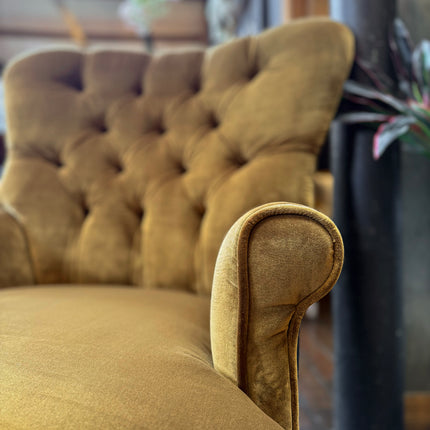 Belgravia Buttoned Wing Chair in Opulence Bronze and Fleur Du Soir Velvet