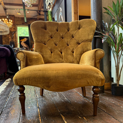 Belgravia Buttoned Wing Chair in Opulence Bronze and Fleur Du Soir Velvet
