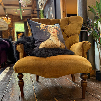 Belgravia Buttoned Wing Chair in Opulence Bronze and Fleur Du Soir Velvet