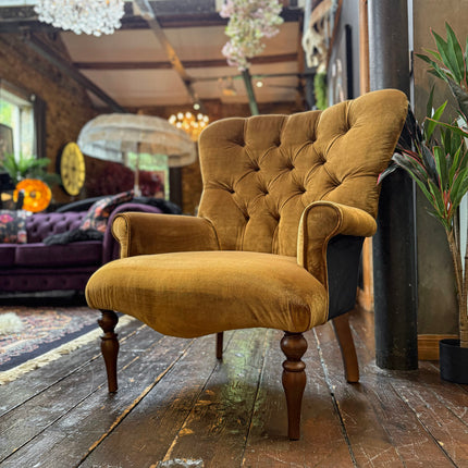 Belgravia Buttoned Wing Chair in Opulence Bronze and Fleur Du Soir Velvet