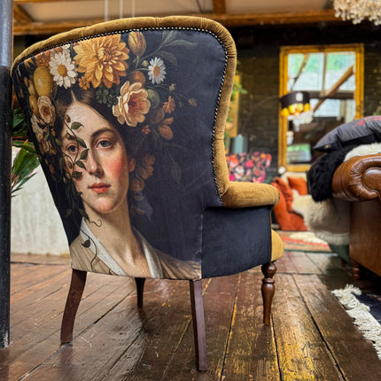 Belgravia Buttoned Wing Chair in Opulence Bronze and Fleur Du Soir Velvet