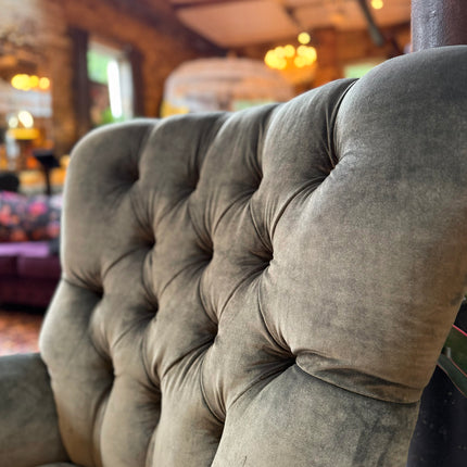 Belgravia Buttoned Wing Chair in Opulence Emerald and Prince Du Jardin Velvet