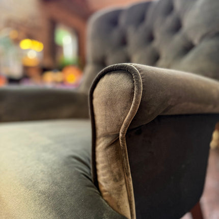 Belgravia Buttoned Wing Chair in Opulence Emerald and Prince Du Jardin Velvet