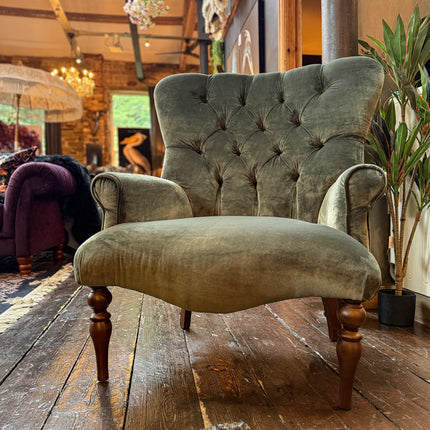 Belgravia Buttoned Wing Chair in Opulence Emerald and Prince Du Jardin Velvet