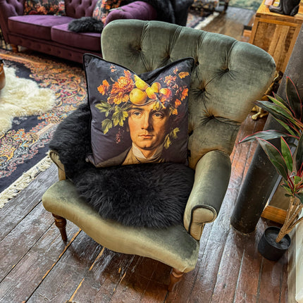 Belgravia Buttoned Wing Chair in Opulence Emerald and Prince Du Jardin Velvet