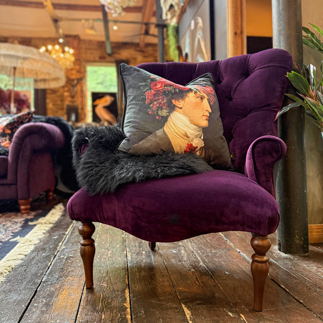 Belgravia Buttoned Wing Chair in Opulence Plum and Chevalier Grenat Velvet