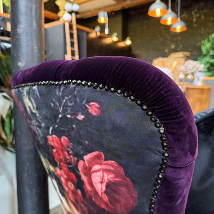 Belgravia Buttoned Wing Chair in Opulence Plum and Chevalier Grenat Velvet