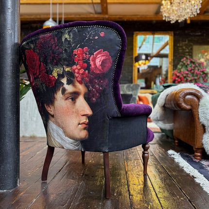 Belgravia Buttoned Wing Chair in Opulence Plum and Chevalier Grenat Velvet