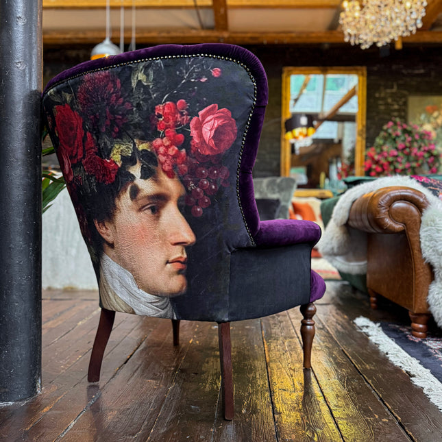 Belgravia Buttoned Wing Chair in Opulence Plum and Chevalier Grenat Velvet