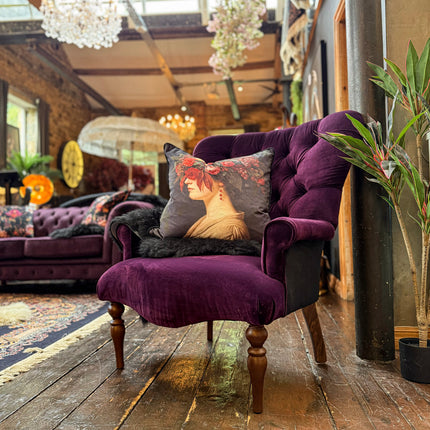 Belgravia Buttoned Wing Chair in Opulence Plum and Dame Rouge Velvet