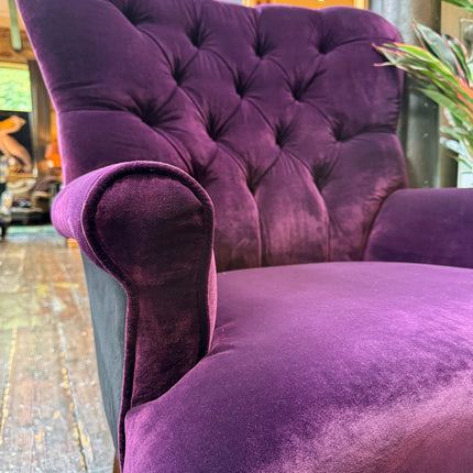 Belgravia Buttoned Wing Chair in Opulence Plum and Dame Rouge Velvet