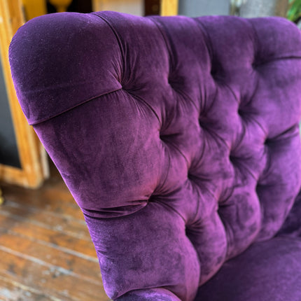 Belgravia Buttoned Wing Chair in Opulence Plum and Dame Rouge Velvet