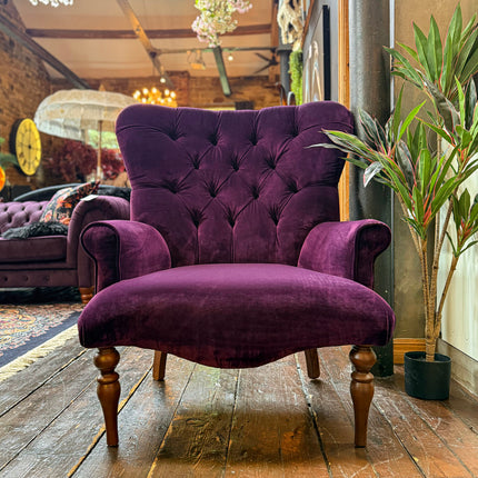 Belgravia Buttoned Wing Chair in Opulence Plum and Dame Rouge Velvet